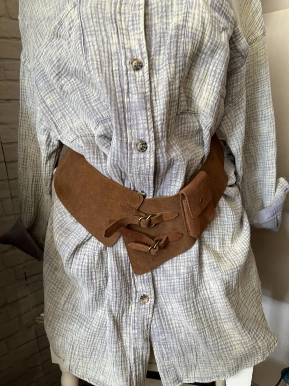 Women’s VTG. Newport News Genuine Leather Suede Wide Pouch Hip Belt S/M NEW